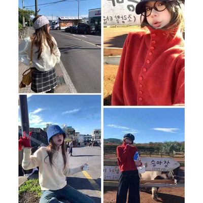 小兔绒高版本高领单排扣软糯毛衣