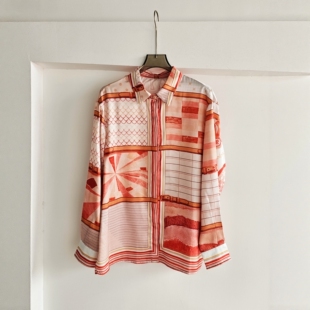 Remix轻奢法式高级感老钱风绸缎H家定位印花长袖衬衫洋气丝滑衬衣