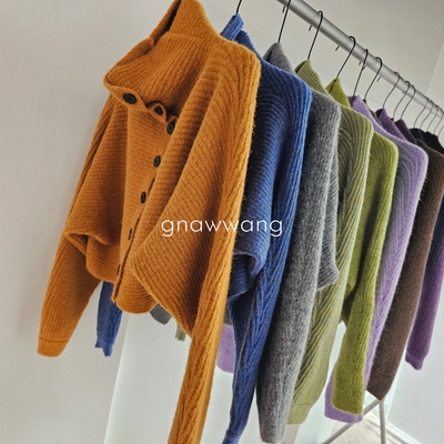 韩系慵懒风毛衣高领单排扣加厚女