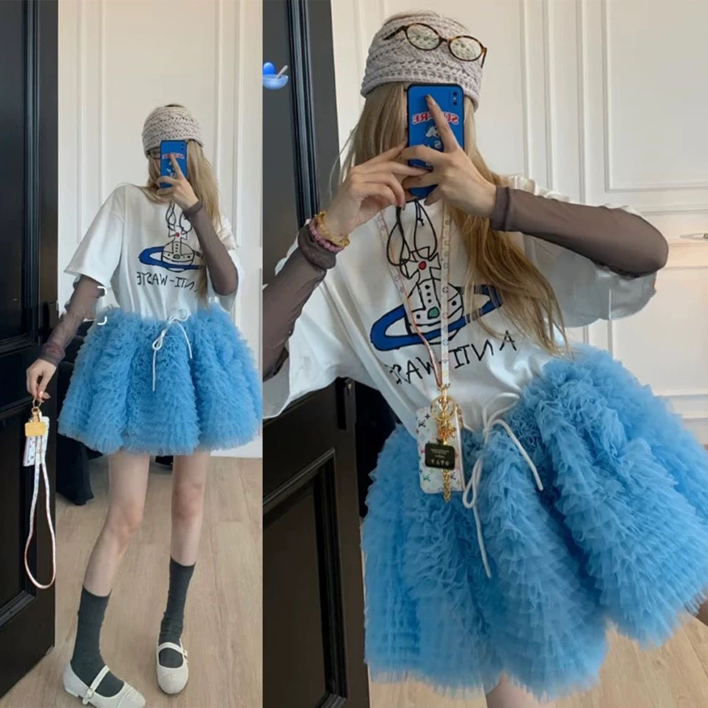 南油韩里韩气层层叠穿网纱蓬蓬半身裙女小个子蛋糕裙洋气抽绳短裙