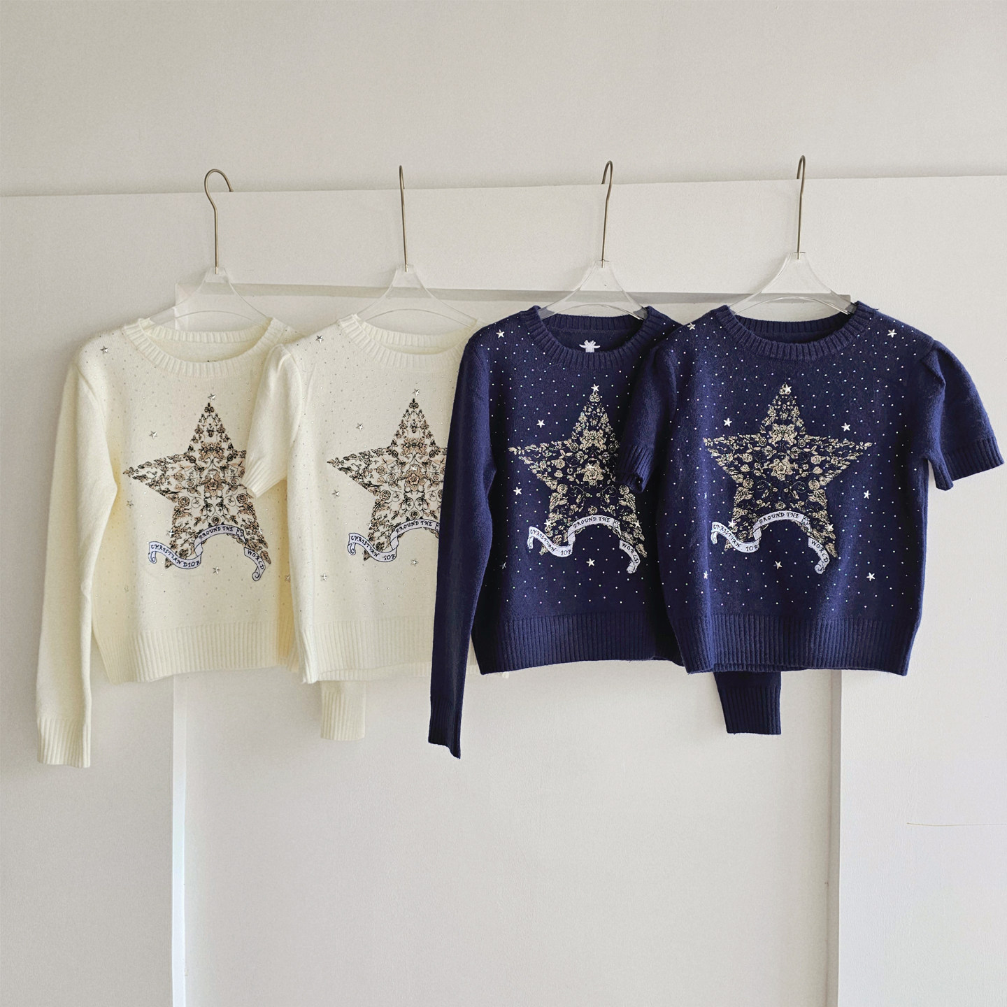 法式千金老钱风刺绣五角星针织衫