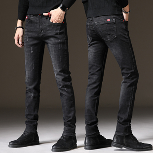 2025秋冬款黑色牛仔裤男高弹力时尚修身小脚裤潮牌加绒百搭长裤子