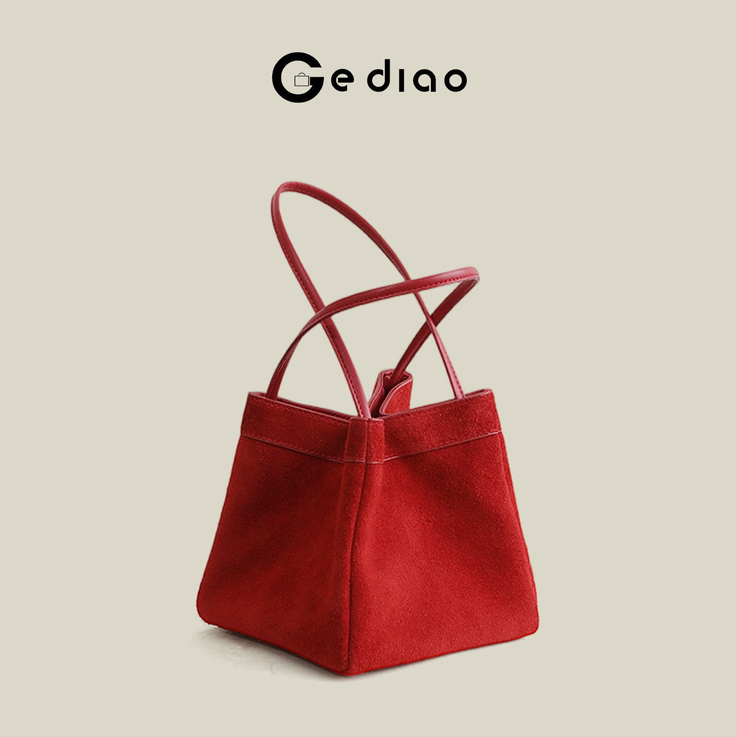 格调studio新中式红色麂皮绒女包2025冬季水桶包婚包高级感单肩包,箱包皮具/热销女包/男包,小方包,淘宝优惠券,粉丝福利购,淘宝优惠卷