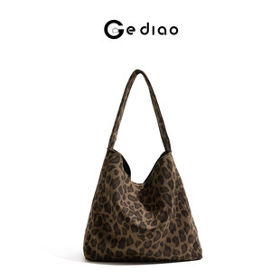 格调studio复古豹纹麂皮包包女式2025年秋冬新款单肩包小众托特包