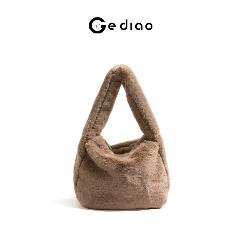 复古纯色毛毛女包2025秋冬新款