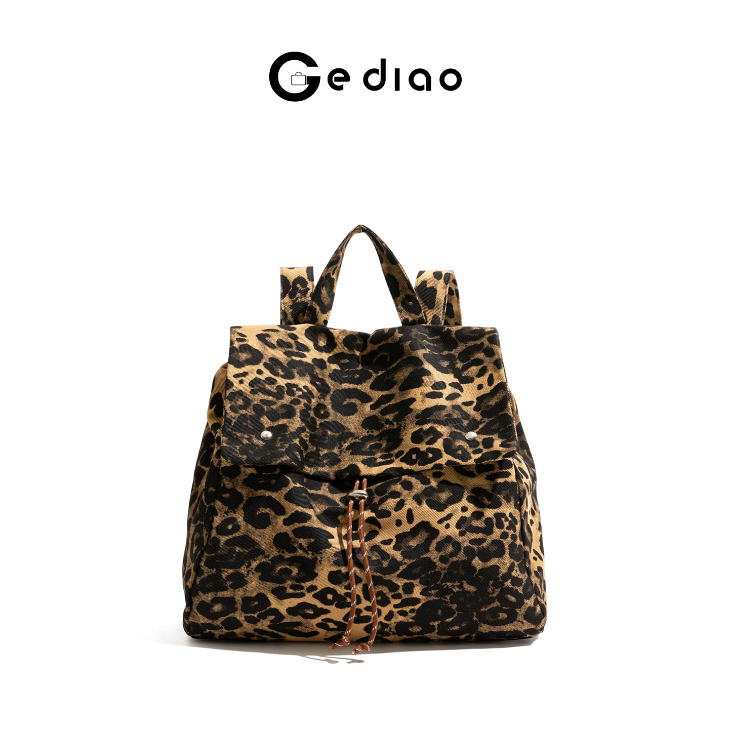 韩系豹纹帆布双肩女包2025年新款