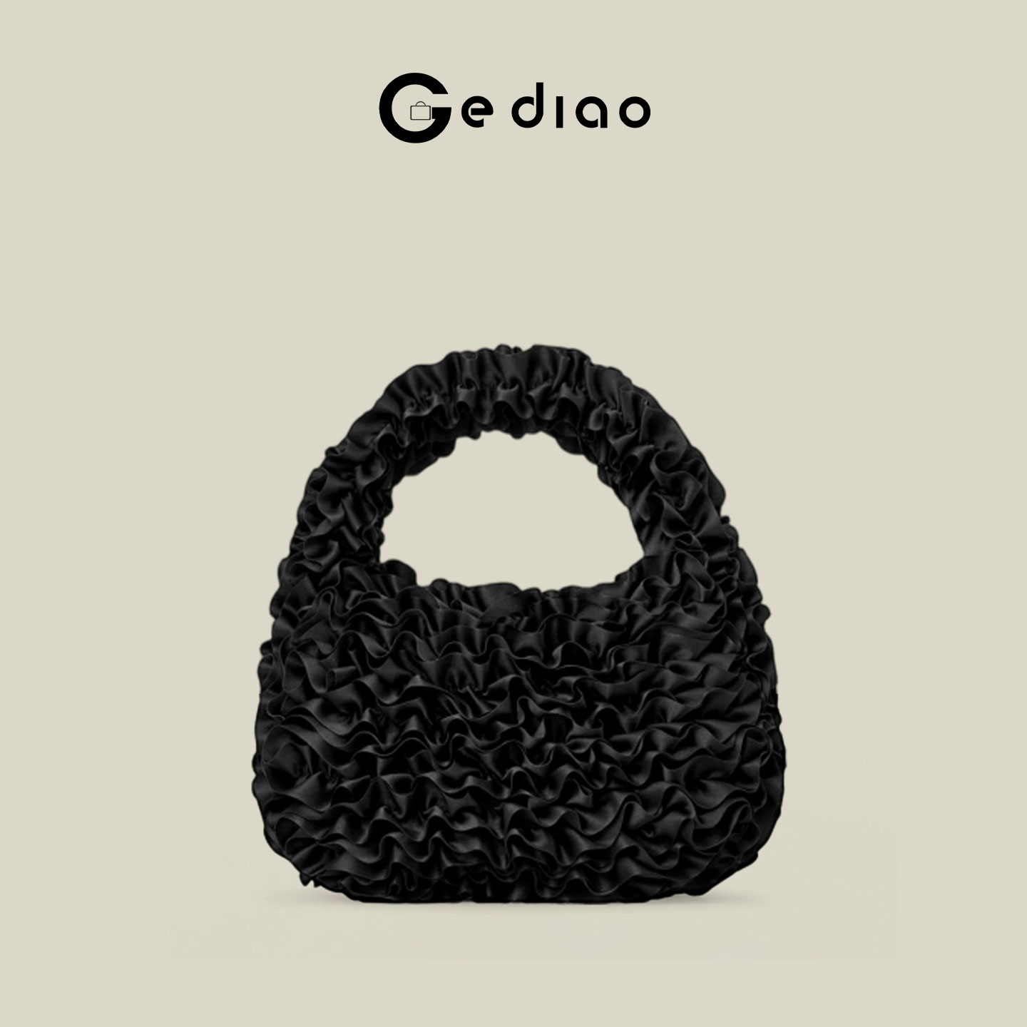 花瓣褶饰拉链式迷你单肩奶油包