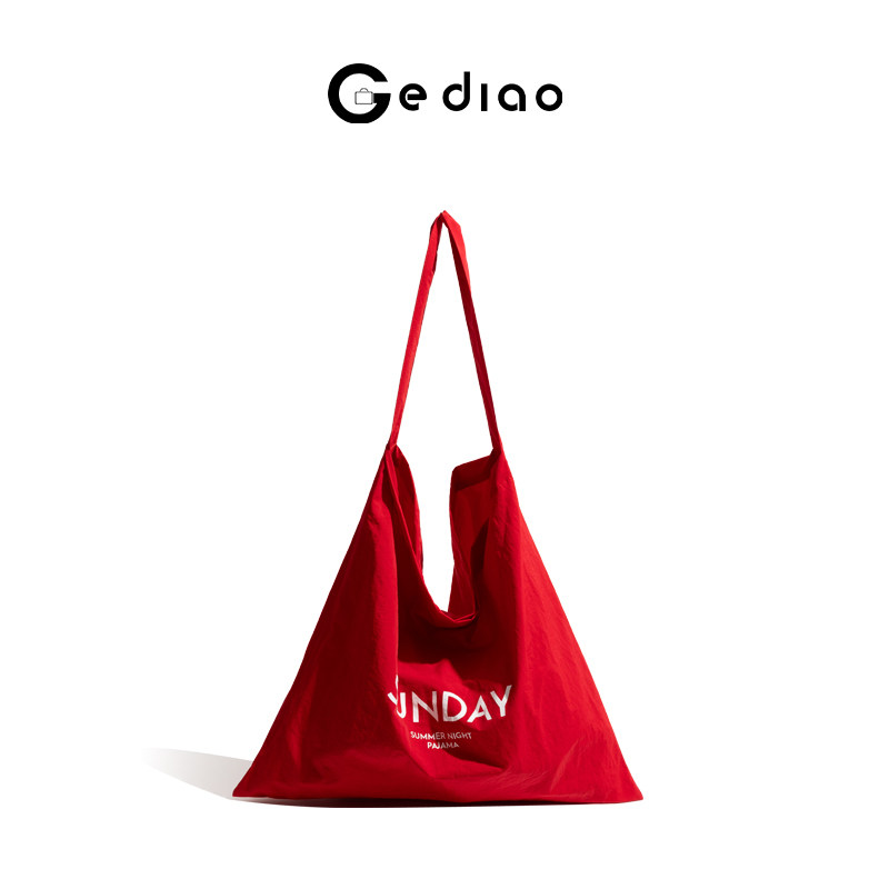 格调studio韩系学院风红色帆布包包上课大容量单肩包慵懒风托特包