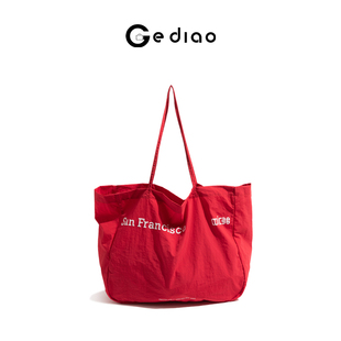 格调studio热巴同款帆布红色包包大容量通勤手提包松弛单肩托特包