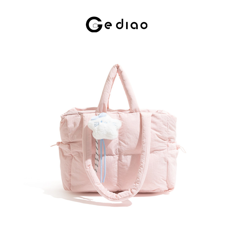 格调studio韩系菱格粉色包包2025冬季夹棉手提包慵懒风通勤单肩包,箱包皮具/热销女包/男包,托特包,淘宝优惠券,粉丝福利购,淘宝优惠卷