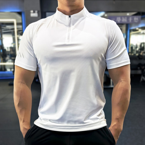男士立领运动短袖T夏季速干透气
