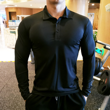 健身服男秋季长袖运动POLO衫速干高弹紧身衣翻领T恤私人教练工服