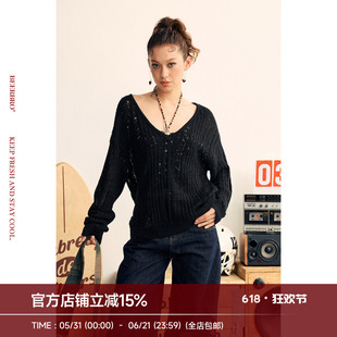 BeerBro『狂欢音乐节』辣妹真两件可斜肩一字肩长袖毛衣罩衫