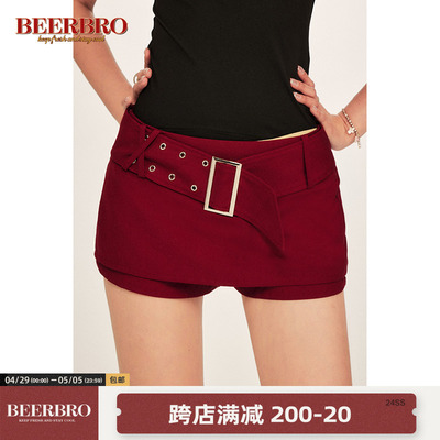 BeerBro 美式复古辣妹假两件低腰辣妹高腰显瘦西装半身裙女裙裤