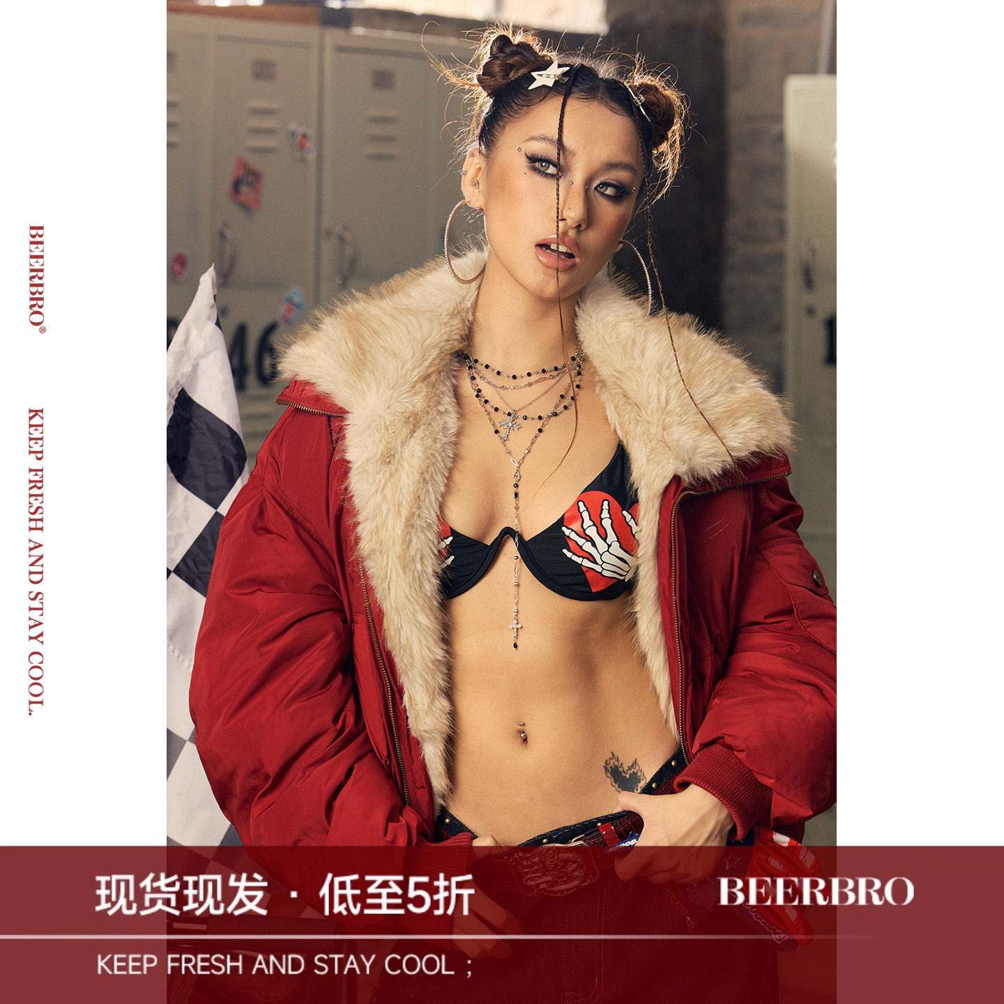 BeerBro『CITY MOTO』高蓬松夹克拼接毛领90白鸭绒羽绒服外套