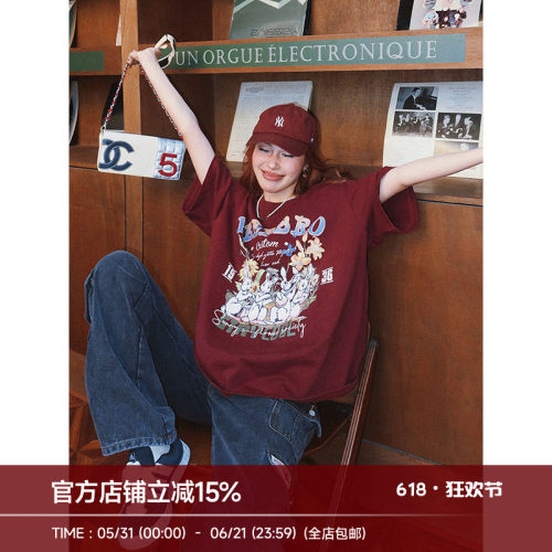 美式潮牌宽松兔子印花T恤