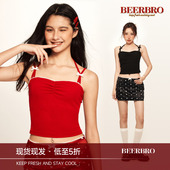 复古芭蕾甜妹带胸垫吊带背心上衣女蝴蝶结半裙套装 BeerBro 美式