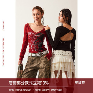 BeerBro『新启旅途』舒适莱赛尔天丝辣妹V领自带胸垫露背长袖T恤