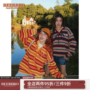 条纹毛衣女秋冬2023设计感麦当劳配色慵懒风针织外套 BeerBro 美式