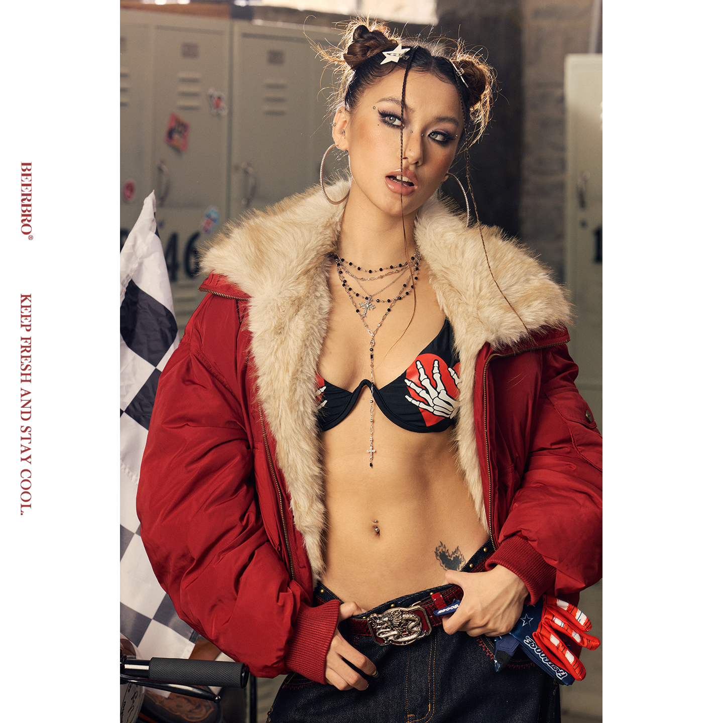 BeerBro『CITY MOTO』高蓬松夹克拼接毛领90白鸭绒羽绒服外套