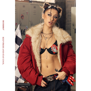 高蓬松夹克拼接毛领90白鸭绒羽绒服外套 MOTO BeerBro CITY