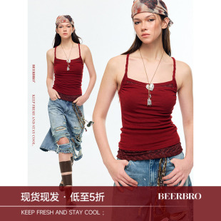 假两件蕾丝扭结吊带背心夏季 羊毛 女 烂漫朋克 BeerBro