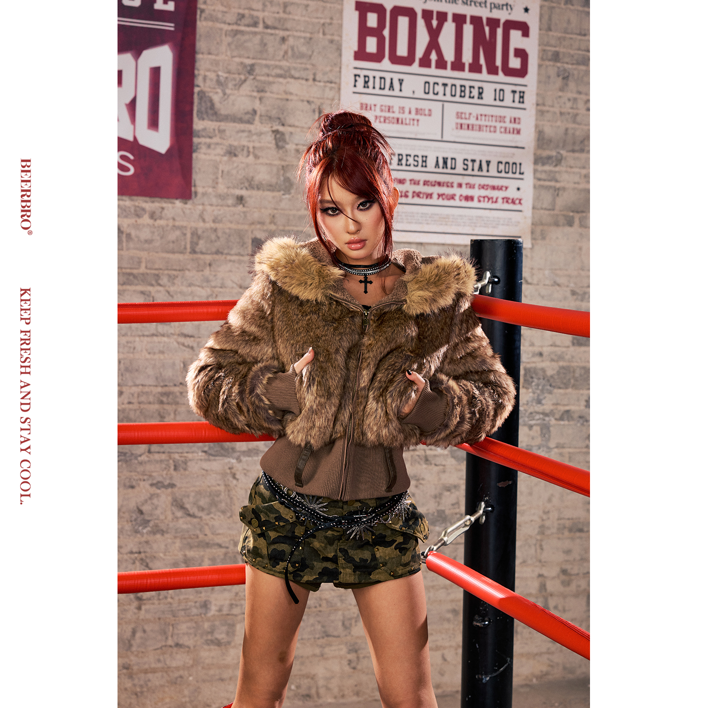 BeerBro『暴力美学 』保暖舒适加厚秋冬辣妹合体短款毛毛外套女