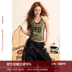 BeerBro『狂欢音乐节』莱赛尔辣妹迷彩运动挂脖吊带背心双面穿