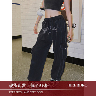 女宽松辣妹欧美高街卫裤 哥特绣花hiphop束脚休闲裤 潮 美式 BeerBro