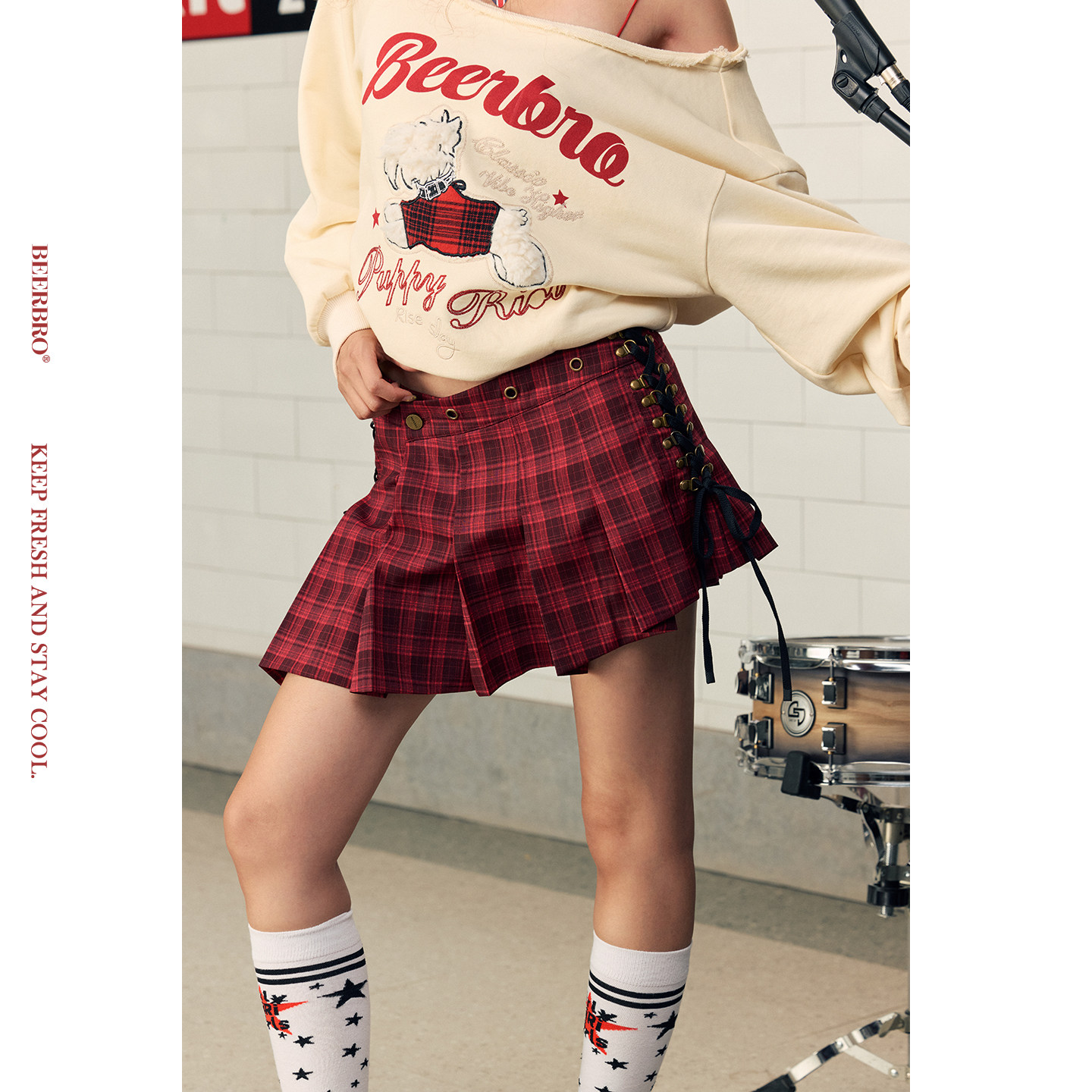 BeerBro 『摇滚学院』耐穿好打理辣妹摇滚穿绳百褶短半身裙女,女装/女士精品,半身裙,淘宝优惠券,粉丝福利购,淘宝优惠卷