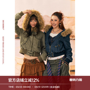 毛领外套 重磅全棉400g裥棉辣妹洗水短款 BeerBro 明星同款