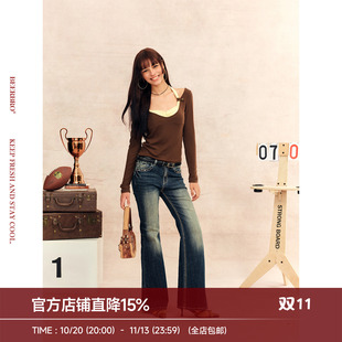 BeerBro『摇滚辣妹』复古风不规则紧身不贴腿显瘦微喇牛仔裤女