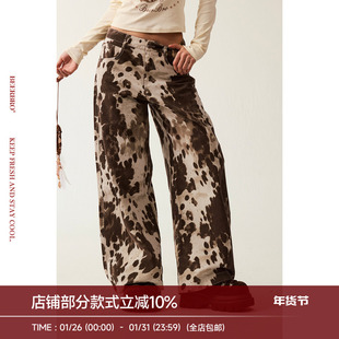 BeerBro『新启旅途』100%全棉包容性强美式洗水豹纹直筒休闲长裤