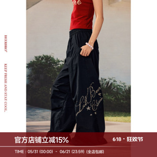 BeerBro『出逃西海岸』 辣妹豹纹印花显瘦显腿直速干运动伞兵裤女