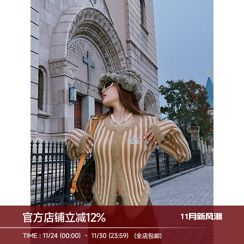 美式辣妹条纹设计感针织衫