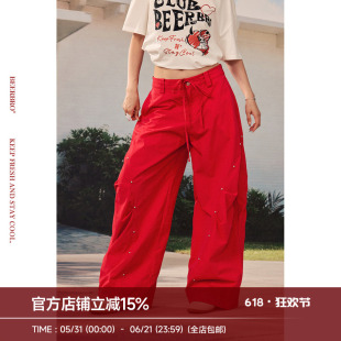BeerBro『出逃西海岸』辣妹不挑腿型宽松小弯刀版型撞钉休闲裤