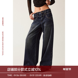 BeerBro『新启旅途』基础百搭型成衣洗水撞钉宽松显瘦直筒牛仔裤