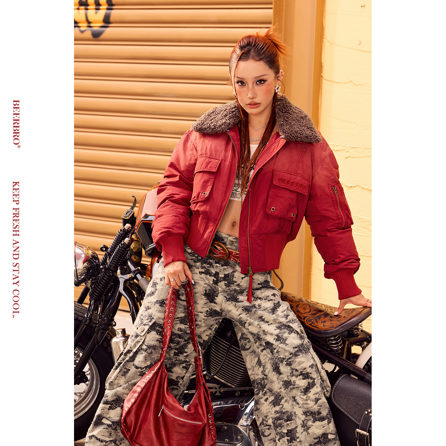 BeerBro『CITY MOTO』一件过冬90白鸭绒渐变短款毛领羽绒服外套