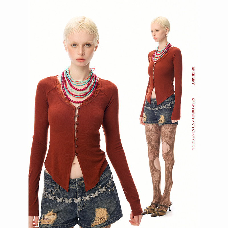 BeerBro『反叛Y2K』『羊毛』春季墙推 少女蕾丝拼接绑带针织开衫,女装/女士精品,毛针织衫,淘宝优惠券,粉丝福利购,淘宝优惠卷