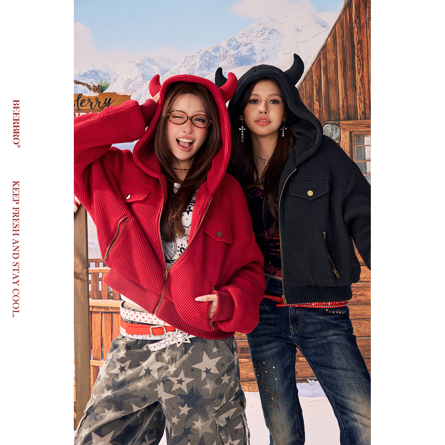 『反叛假日』保暖裥棉1700g恶魔角连帽棉服外套 12/8 20:00上新