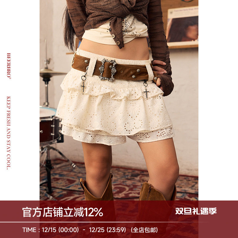 BeerBro『音乐节专场』成品酵洗朋克辣妹中低腰棉布裤裙配腰带