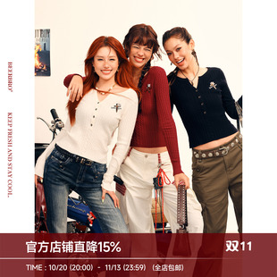BeerBro『美式甜辣』甜酷俏皮经典休闲显瘦豹纹贴布绣小狗毛衣女