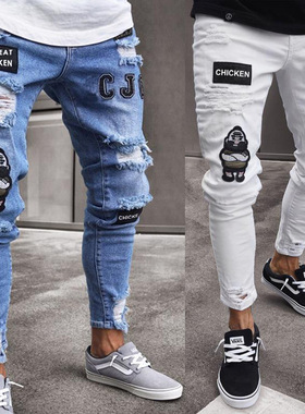 Ripped Denim Pants High Quality Jeans Trousers 破洞牛仔裤男