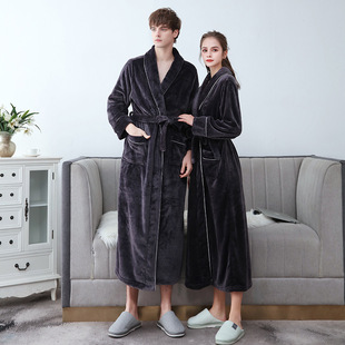 Lovers Winter Long Bathrobe Women Men Pajama Dressing Gown