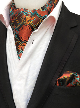 Luxury Men Ascot Set Silk Necktie Handkerchief pocket square