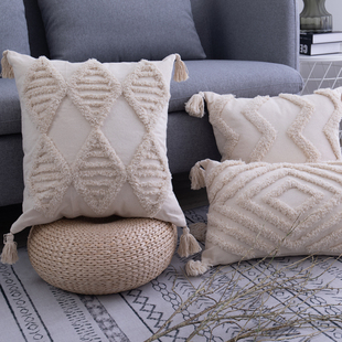 Tassels Cushion Cover 45x 45cm/30x50cm Beige Pillowcase Home