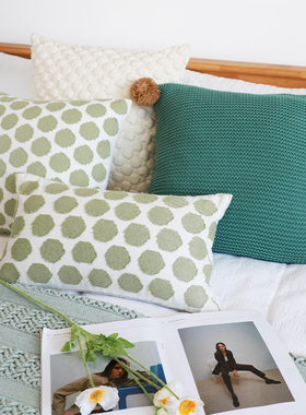 北欧风网红豆绿色抱枕套腰枕方枕靠垫腰垫ins床头风客厅沙发抱枕