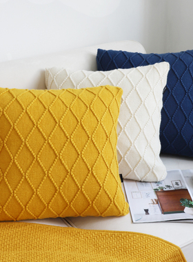 北欧复古菱格针织抱枕套纯色午睡靠垫套床上靠枕飘窗坐垫沙发靠垫
