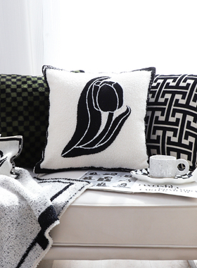 黑色郁金香抱枕套现代简约客厅沙发抱枕靠垫卧室靠枕抱枕不带芯