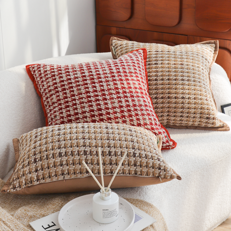 摩登千鸟格宽边抱枕套不含芯方枕客厅沙发靠枕靠垫卧室腰枕